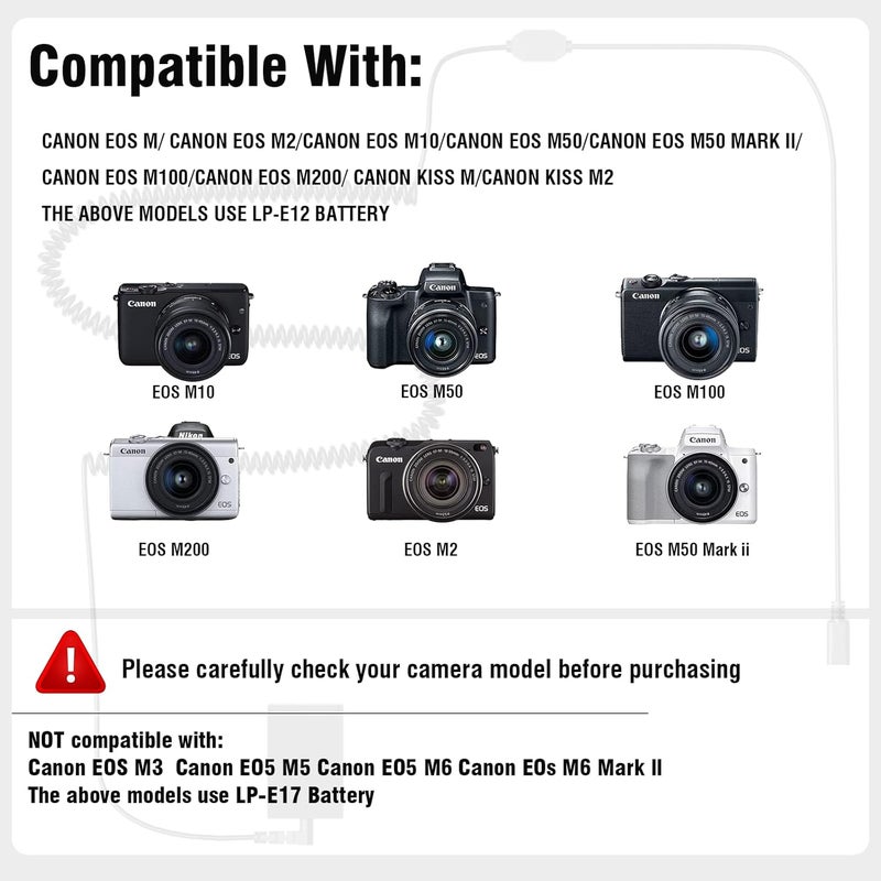 F1TP DR-E12 DC Coupler LP-E12 Dummy Battery USB Kit for Canon EOS M, M2, M10, M50, M50 Mark II, M100, M200, Kiss M M2 Cameras - Image 5